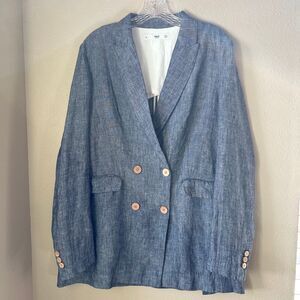 Mango MNG Blue Linen Oversized ‎ Blazer Size Medium